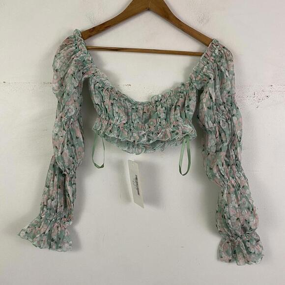 ONE AND ONLY mint green floral long sleeve crop top - Picture 5 of 6